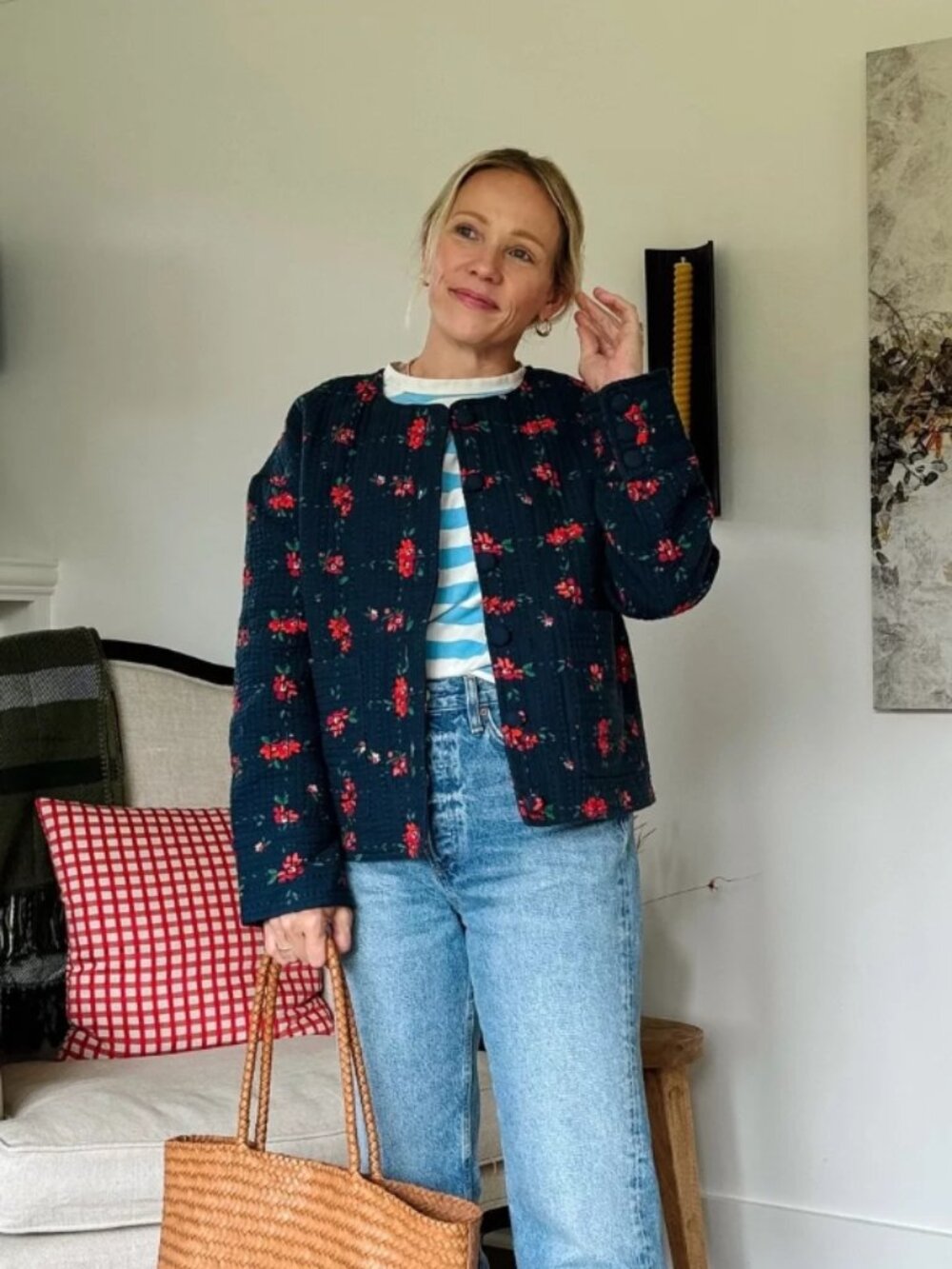 Sezane Dakota Jacket, Floral Check, Cotton NWT Size 2 US - Picture 4 of 12